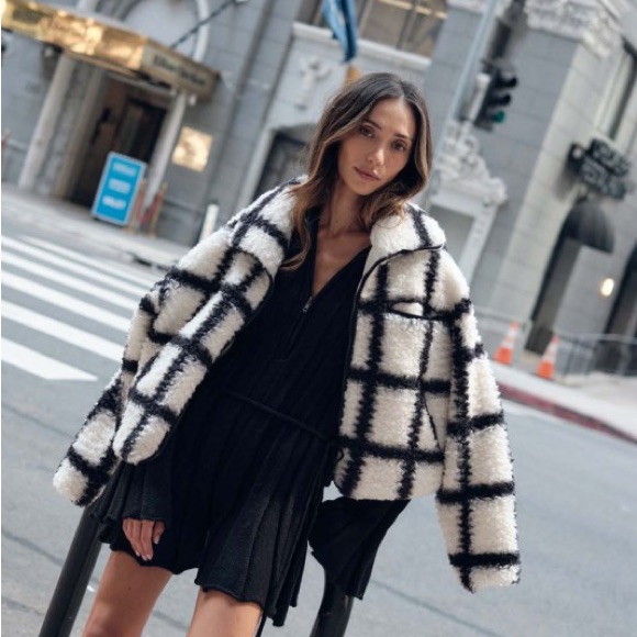 Black And Cream Plaid Fleece Jacket